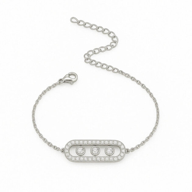 Ασημί Βραχιόλι με τρία ζιργκόν σε μπάρα από ανοξείδωτο ατσάλι