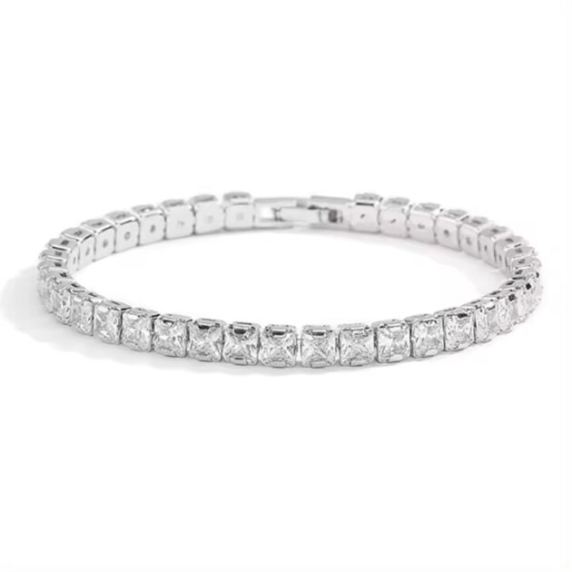 Βραχιόλι Με Τετραγωνισμένα Λευκά Ζιργκόν - Ορειχάλκινο