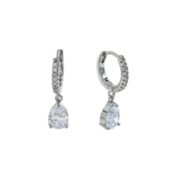 Ασημί Σκουλαρίκια Με Ζιργκόν Και Δάκρυ - Ανοξείδωτο Ατσάλι