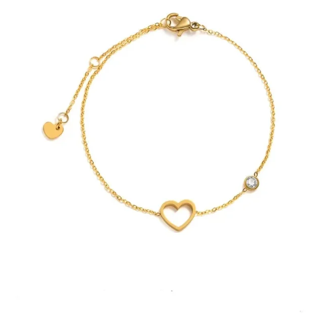 Χρυσό Βραχιόλι με Καρδιά και Ζιργκόν από Ατσάλι