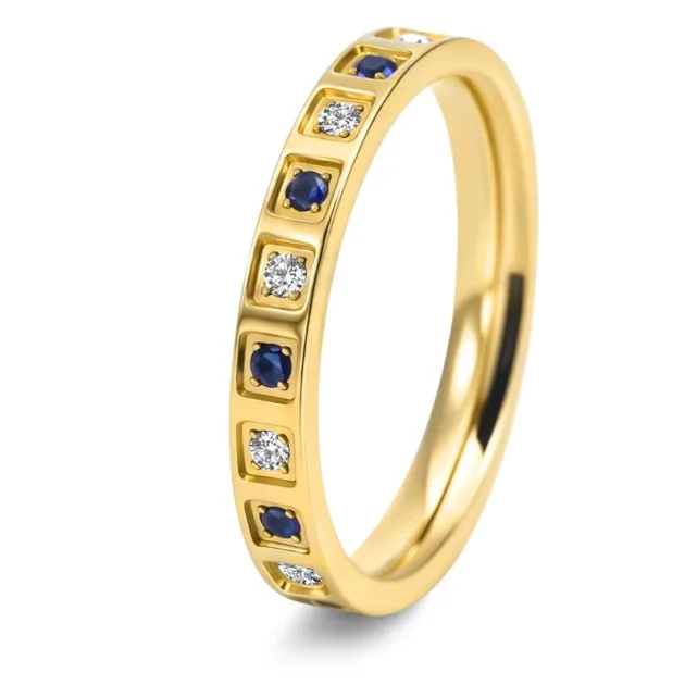 Χρυσό Δαχτυλίδι Mε Mπλε Kαι Aσημί Ζιργκόν - Επιχρυσωμένο Ατσάλι
