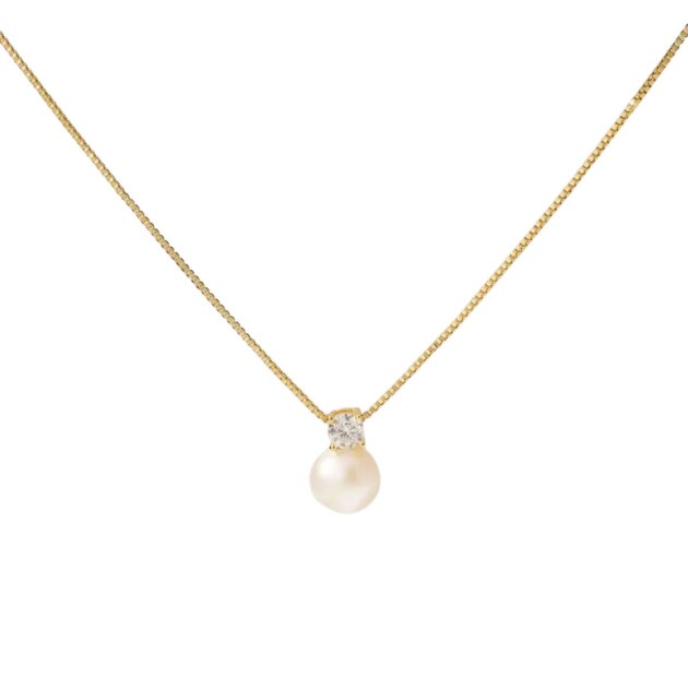 Χρυσό Κολιέ Με Πέρλα Και Ζιργκόν - Ανοξείδωτο Ατσάλι