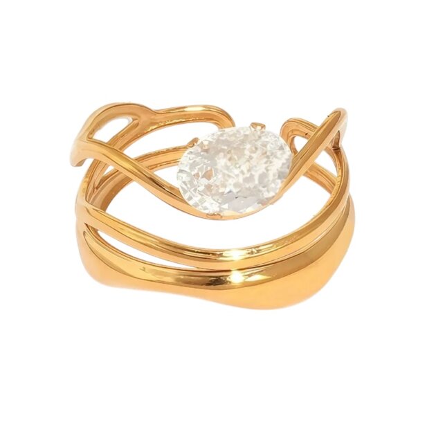 Χρυσό Δαχτυλίδι Mε Ζιργκόν - Eπιχρυσωμένο Aτσάλι