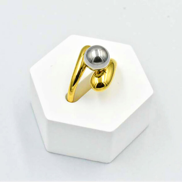 Δίχρωμο Δαχτυλίδι Με Μπίλια - Ανοξείδωτο Ατσάλι