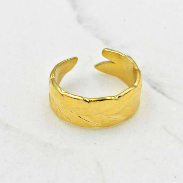 Χρυσό Δαχτυλίδι Με Φύλλα - Ανοξείδωτο Ατσάλι