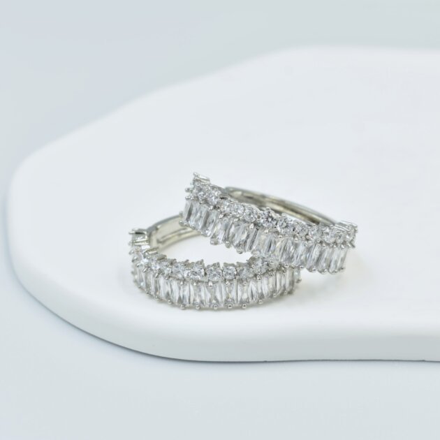 Ασημί Κρικάκια Μεγάλα Με Ζιργκόν - Ανοξείδωτο Ατσάλι