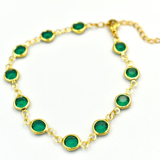 Χρυσό Βραχιόλι Με Στρόγγυλα Ζιργκόν - Ανοξείδωτο Ατσάλι