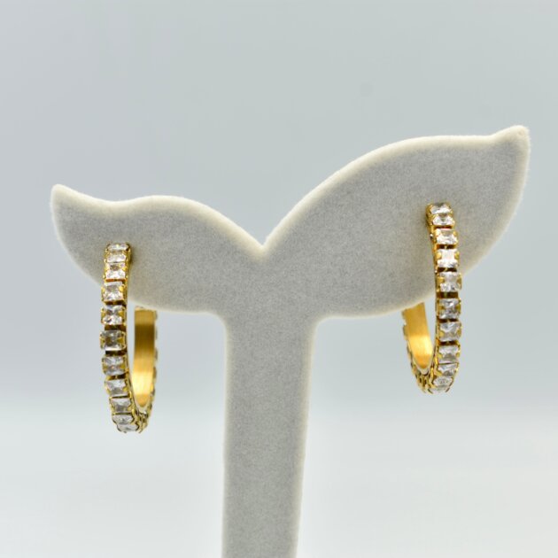 Χρυσοί Κρίκοι Με Διάφανα Ζιργκόν - Ανοξείδωτο Ατσάλι