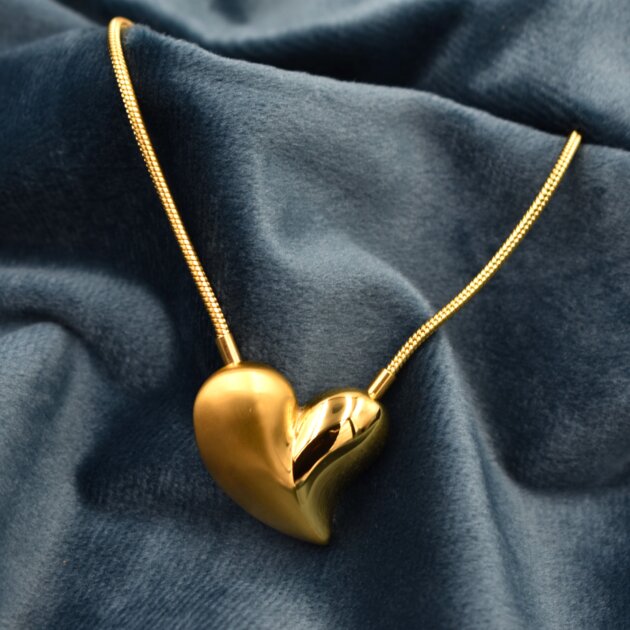 Χρυσό Κρεμαστό Κολιέ Με Καρδιά - Ανοδείδωτο Ατσάλι