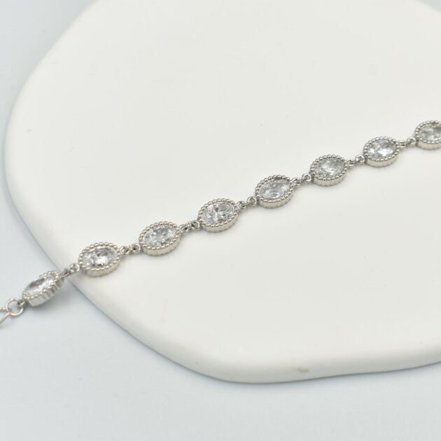 Ασημί Ριβιέρα Με Οβάλ Ζιργκόν - Ανοξείδωτο Ατσάλι