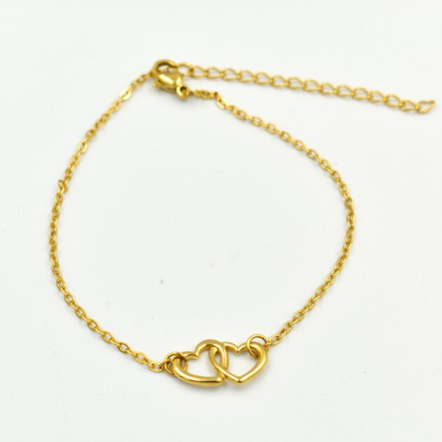 Χρυσό Βραχιόλι Με Διπλή Καρδιά - Ανοξείδωτο Ατσάλι