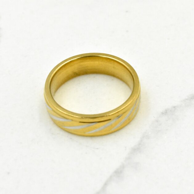 Χρυσή Βέρα Με Ασημί Ρίγες - Ανοξείδωτο Χειρουργικό Ατσάλι