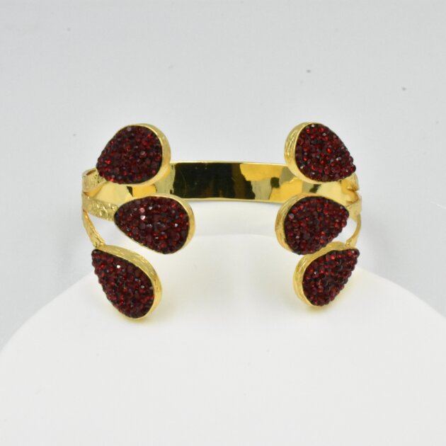 Χειροποίητο Βραχιόλι Σφυρήλατο Με Κόκκινα Ζιργκόν - Ορείχαλκος