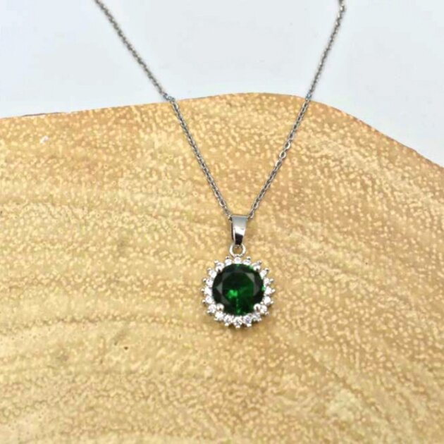 Κολιέ Με Πράσινο Κρεμαστό Ζιργκόν - Ανοξείδωτο Ατσάλι