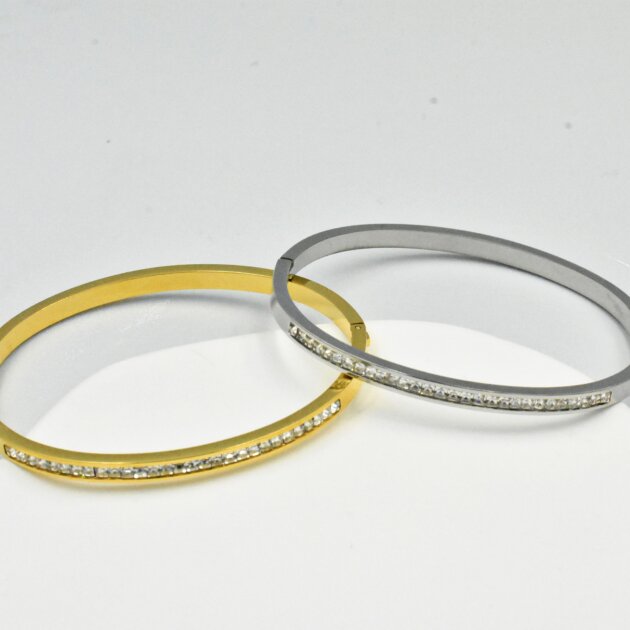 Χειροπέδα Με Διάφανα Ζιργκόν - Ανοξείδωτο Ατσάλι