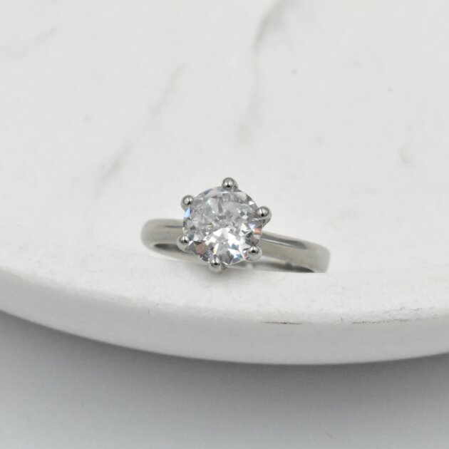 Ασημί Μονόπετρο - Ανοξείδωτο Ατσάλι