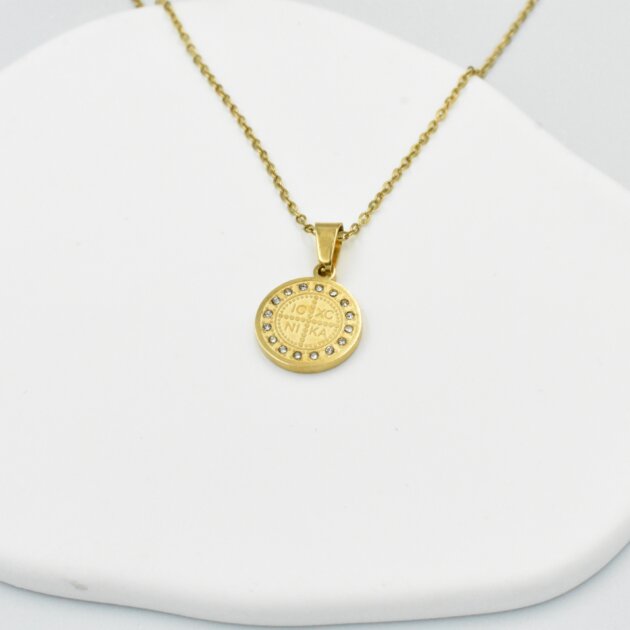 Χρυσό Στρογγυλό Κωνσταντινάτο Με Ζιργκόν - Ανοξείδωτο Ατσάλι