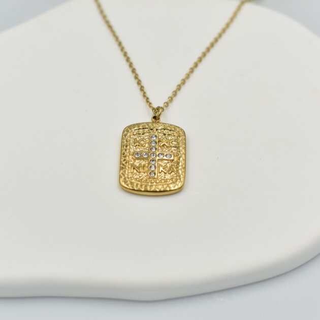 Χρυσό Ορθογώνιο Κωνσταντινάτο Με Ζιργκόν - Ανοξείδωτο Ατσάλι