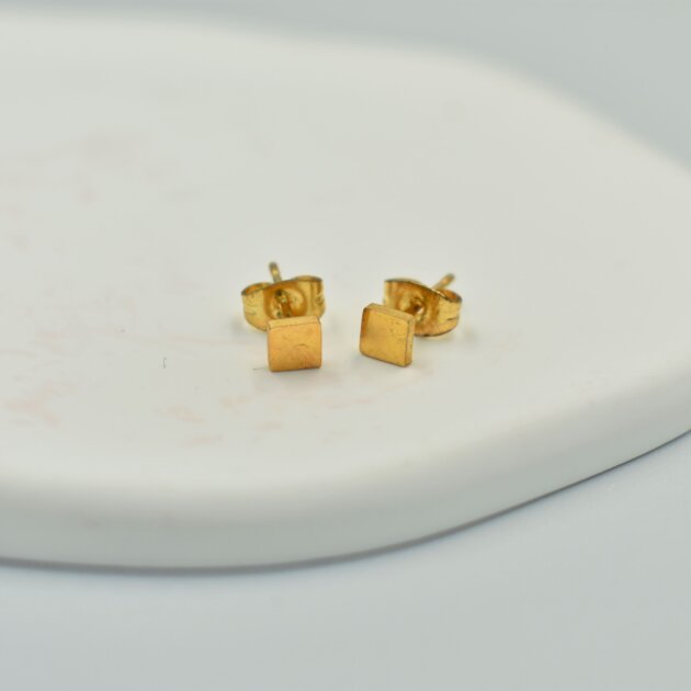 Χρυσά Καρφωτά Σκουλαρίκια Τετράγωνα - Ανοξείδωτο Ατσάλι
