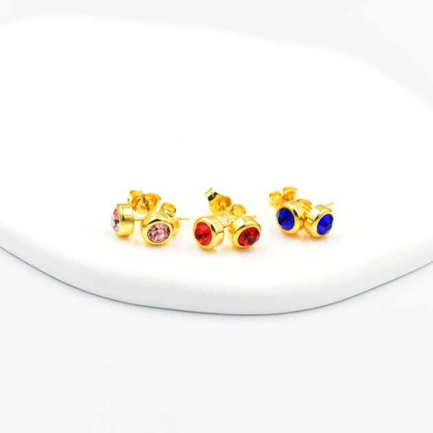 Χρυσά Καρφωτά Σκουλαρίκια Με Ζιργκόν - Ανοξείδωτο Ατσάλι