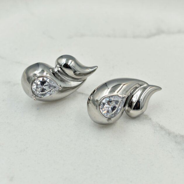 Διπλό Δάκρυ Σκουλαρίκια Με Ζιργκόν - Ανοξείδωτο Ατσάλι