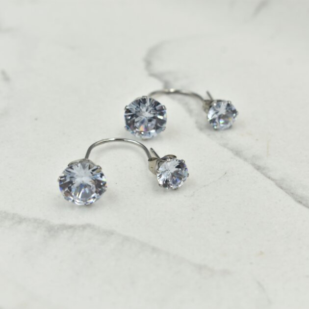 Σκουλαρίκια Με Διπλό Ζιργκόν - Ανοξείδωτο Ατσάλι