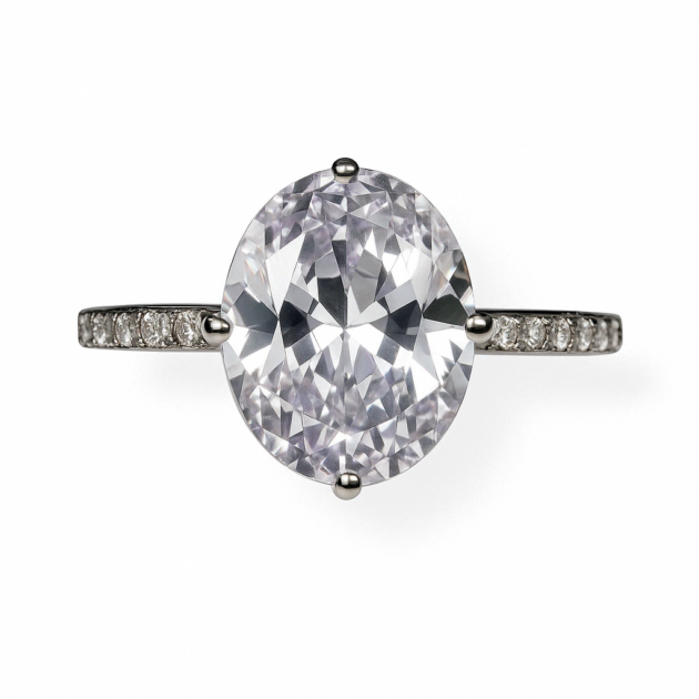 Δαχτυλίδι Με Κεντρικό Οβάλ Ζιργκόν Και Περιμετρικά Ζιργκόν - Επαργυρωμένος Ορείχαλκος