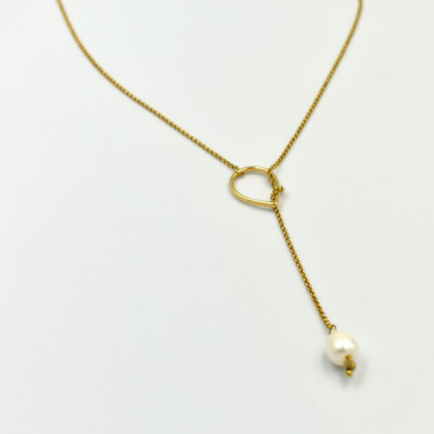 Χειροποίητη Χρυσή Αλυσίδα Με Πέρλα