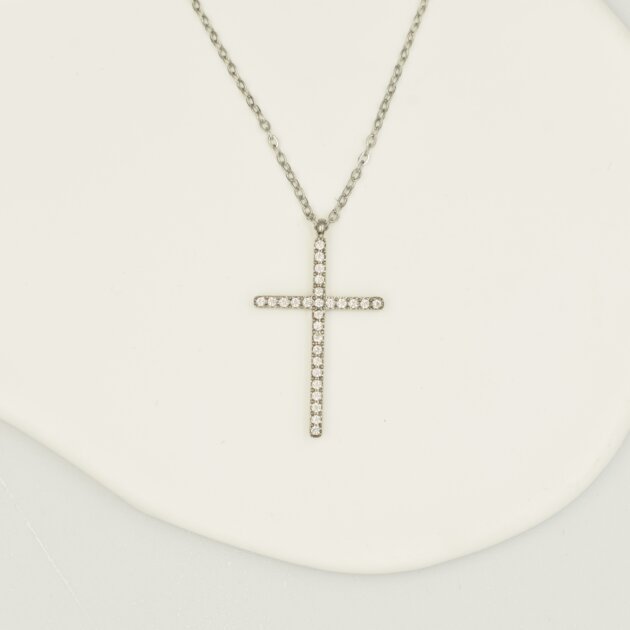 Ασημί Σταυρός Με Ζιργκόν - Ανοξείδωτο Ατσάλι