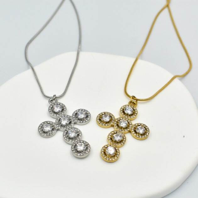 Σταυρός Με Στρογγυλά Ζιργκόν - Ανοξείδωτο Ατσάλι