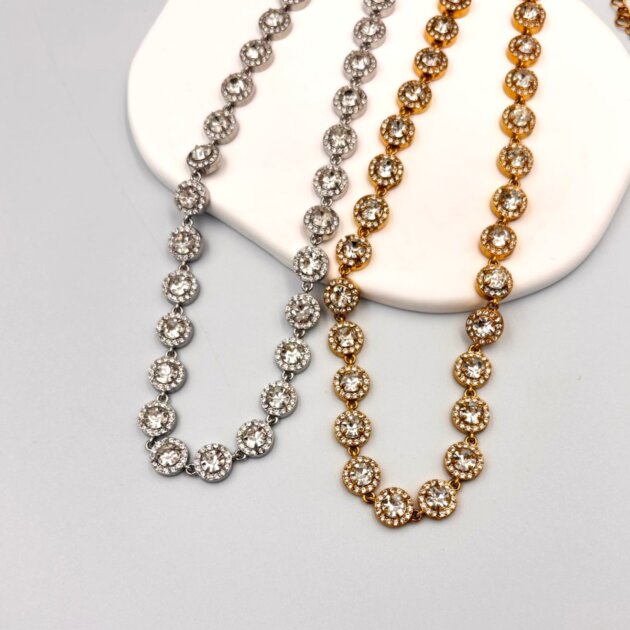 Ριβιέρα Κολιέ Με Στρόγγυλα Ζιργκόν - Ανοξείδωτο Ατσάλι